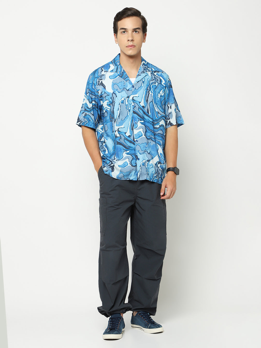 Abstract Wavy Oversized Viscose Shirt