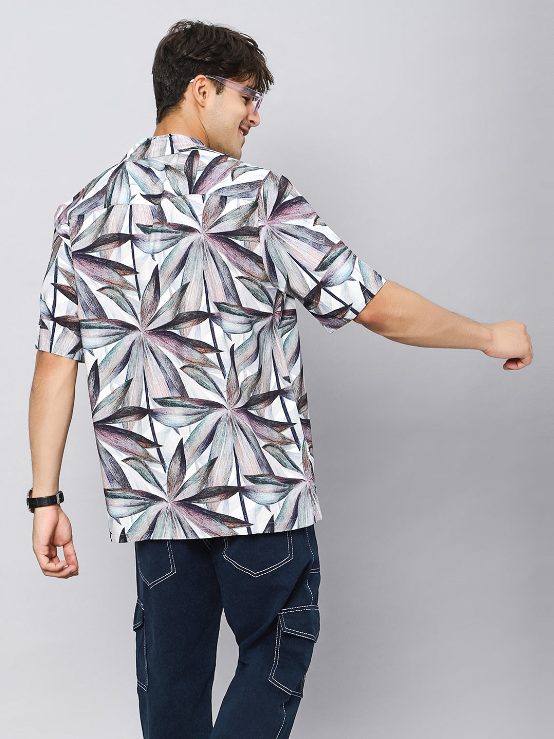 Contemporary Leaves Oversized Viscose Shirt