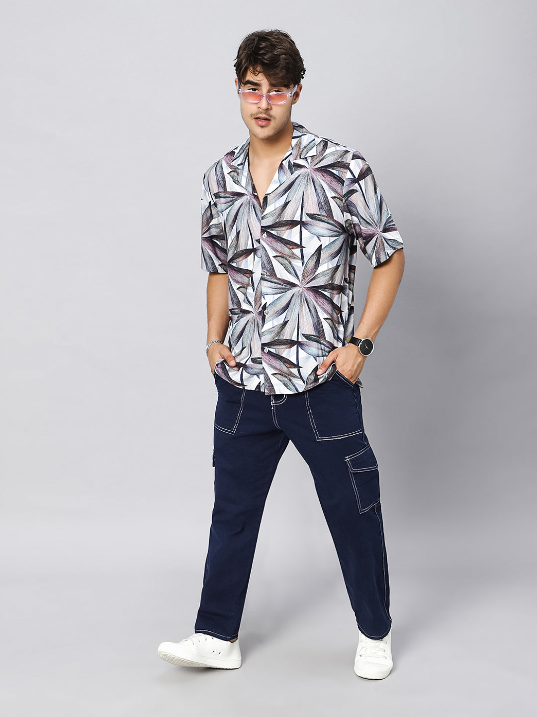 Contemporary Leaves Oversized Viscose Shirt