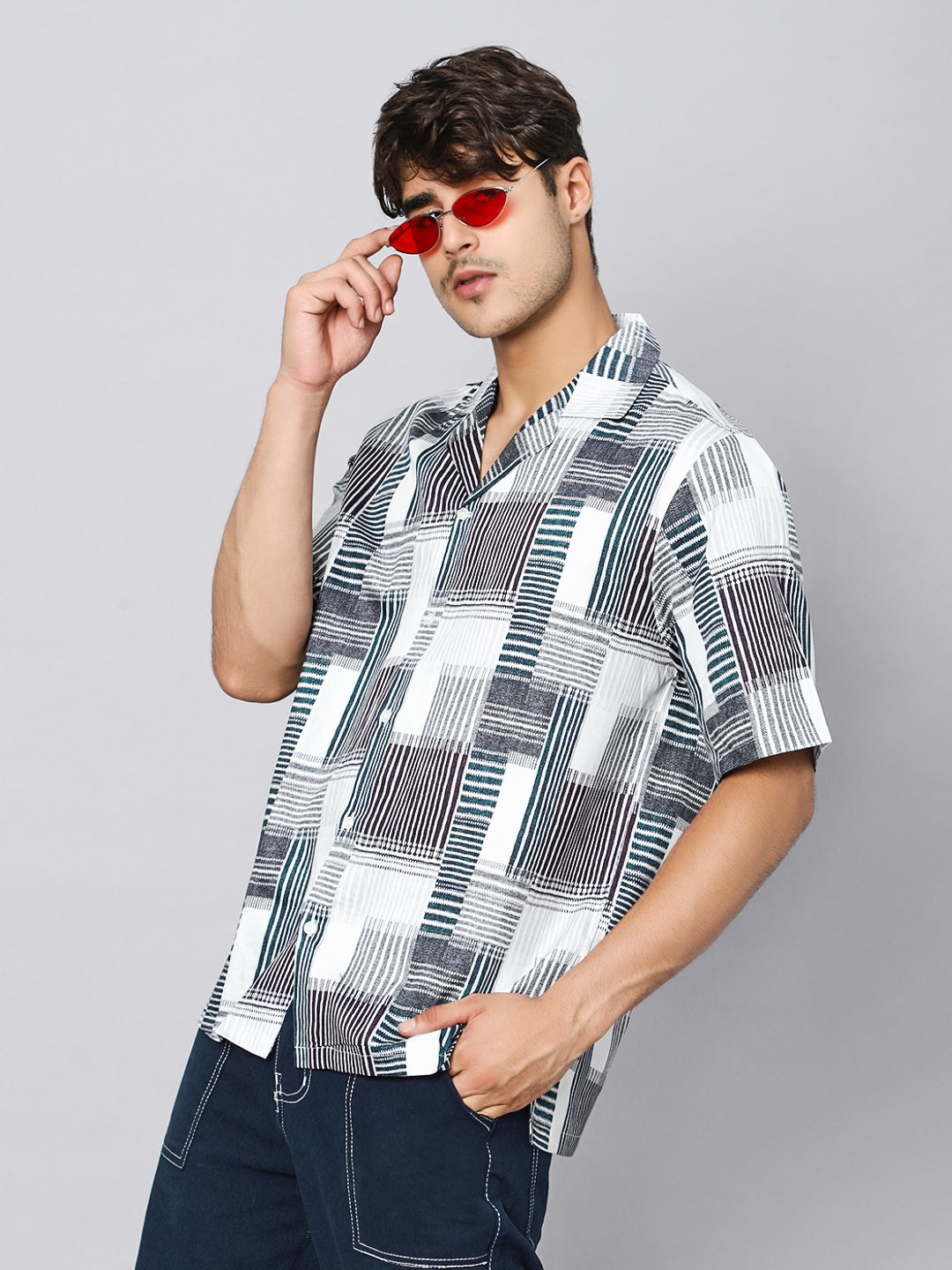 Crosshatch Plaid Oversized Cotton Shirt
