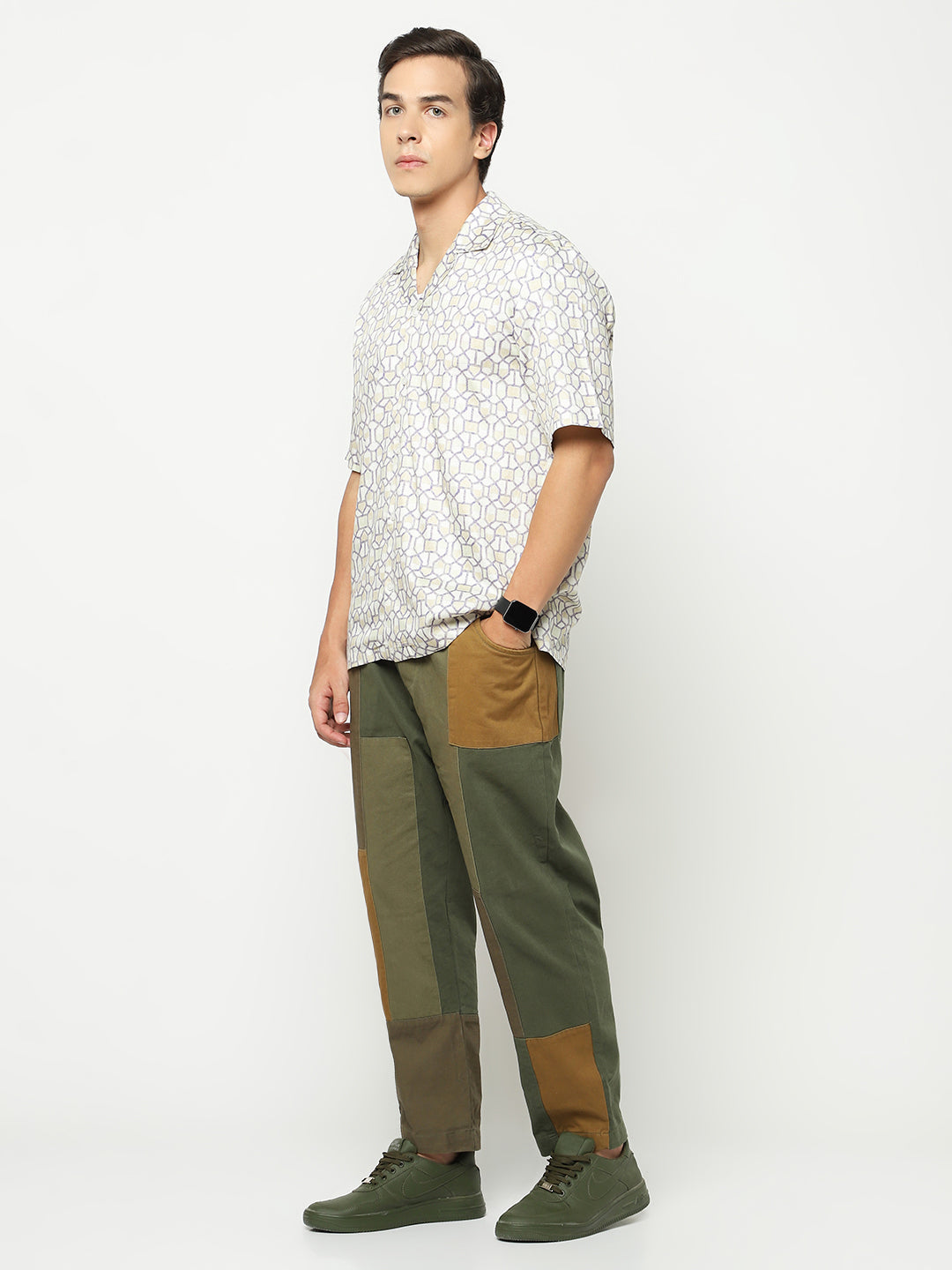 Geometric Pattern Oversized Cotton Shirt
