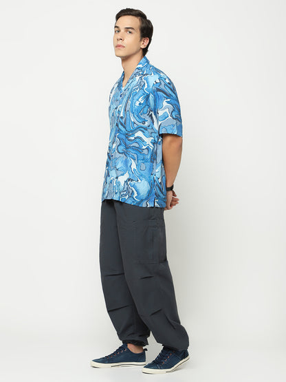 Abstract Wavy Oversized Viscose Shirt