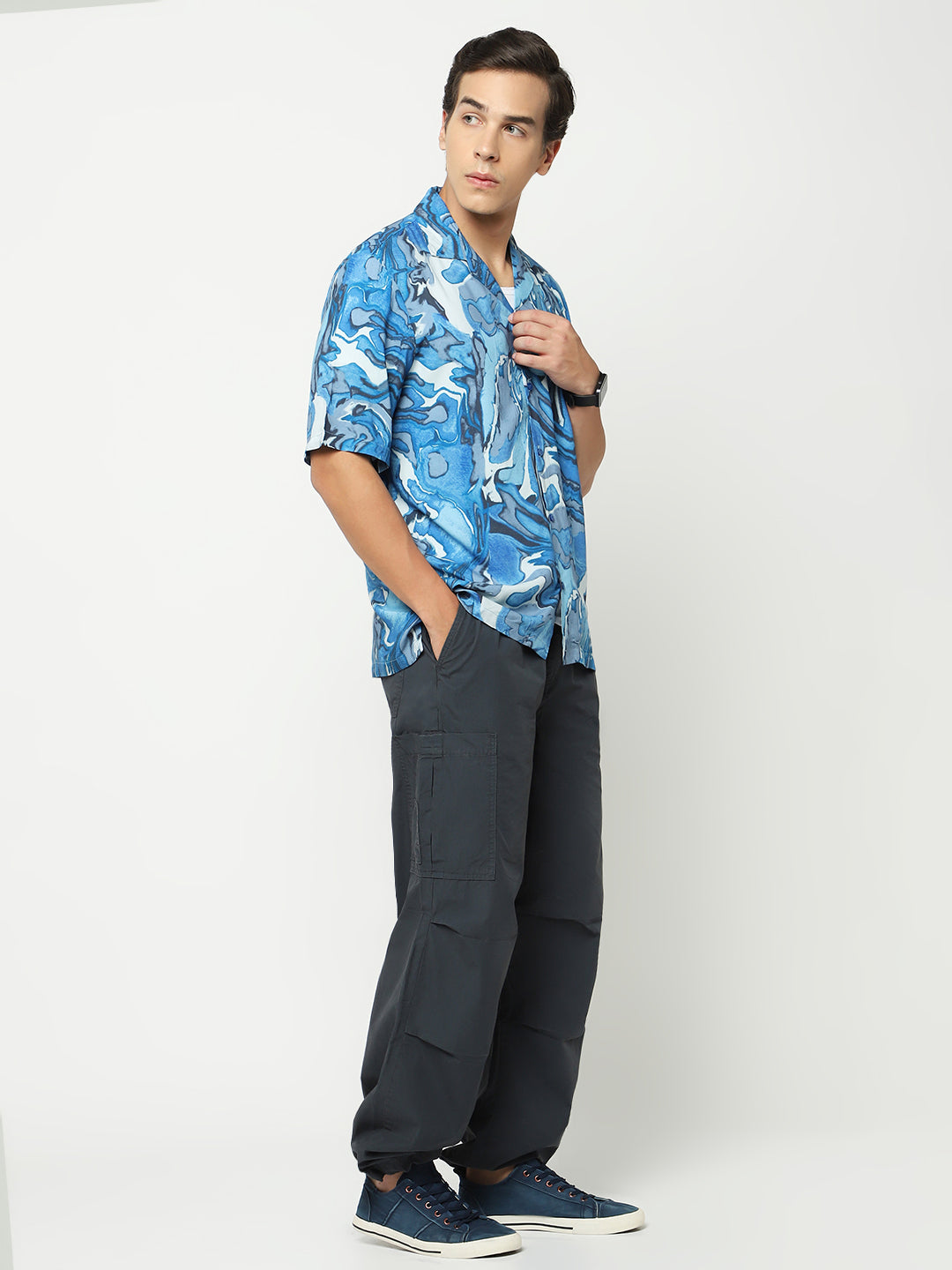 Abstract Wavy Oversized Viscose Shirt