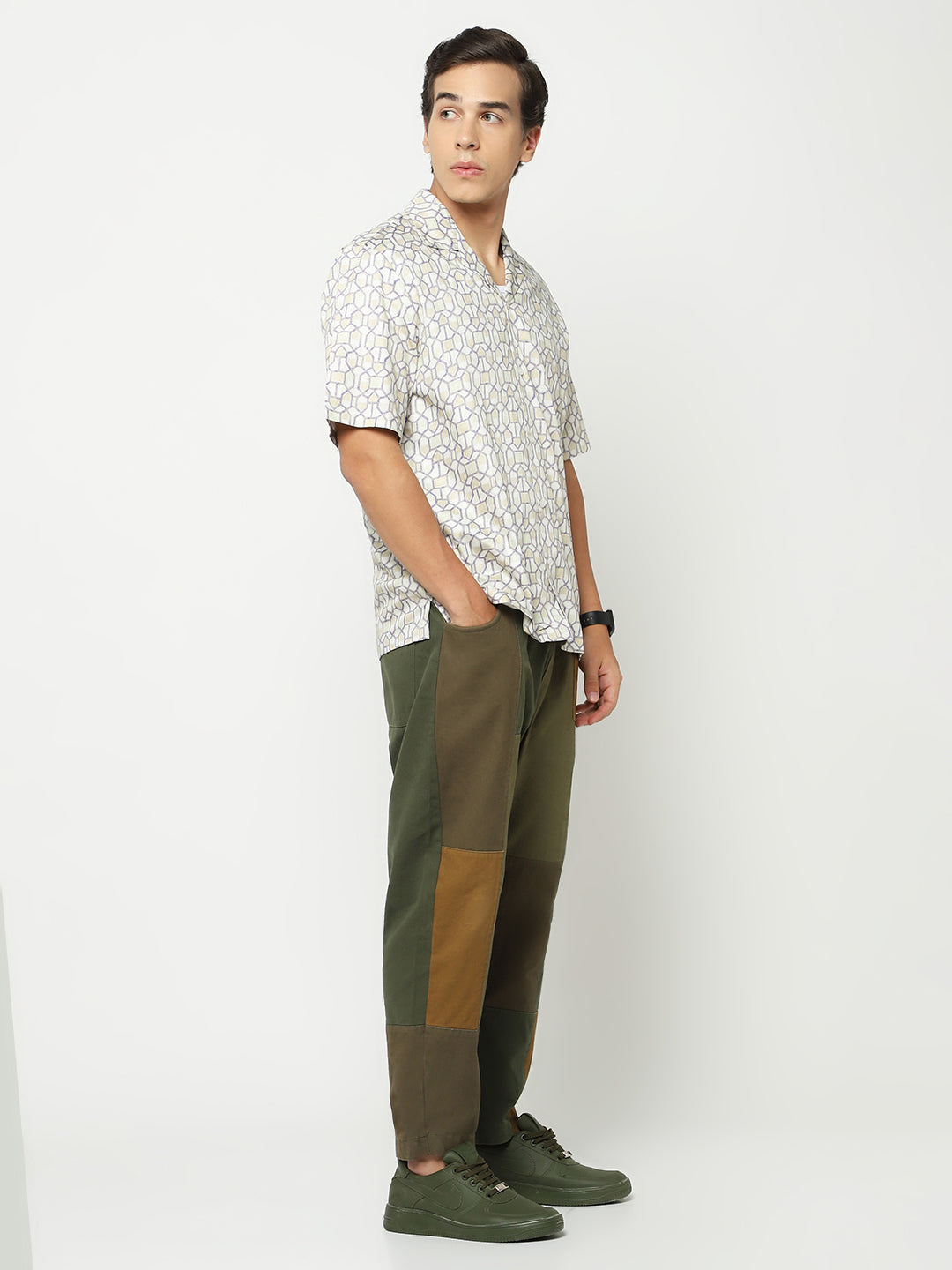 Geometric Pattern Oversized Cotton Shirt