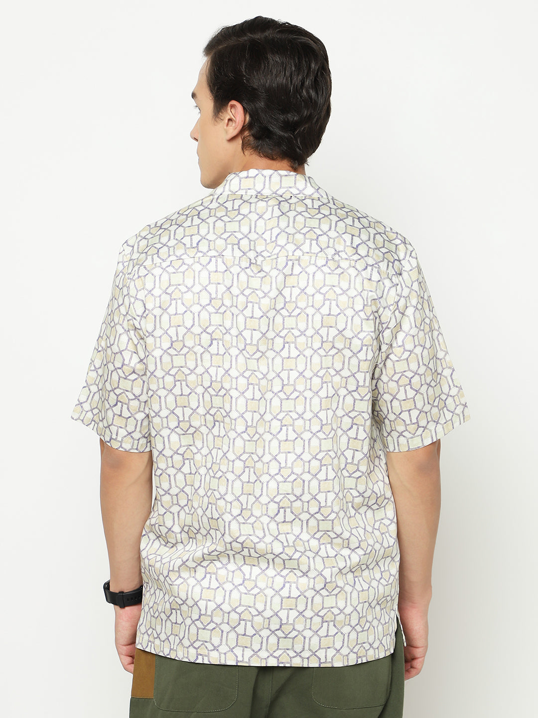 Geometric Pattern Oversized Cotton Shirt