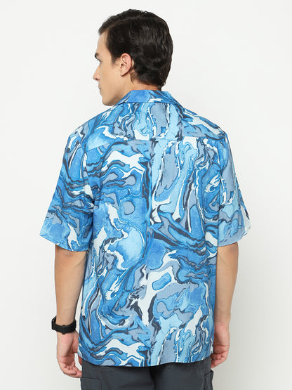 Abstract Wavy Oversized Viscose Shirt