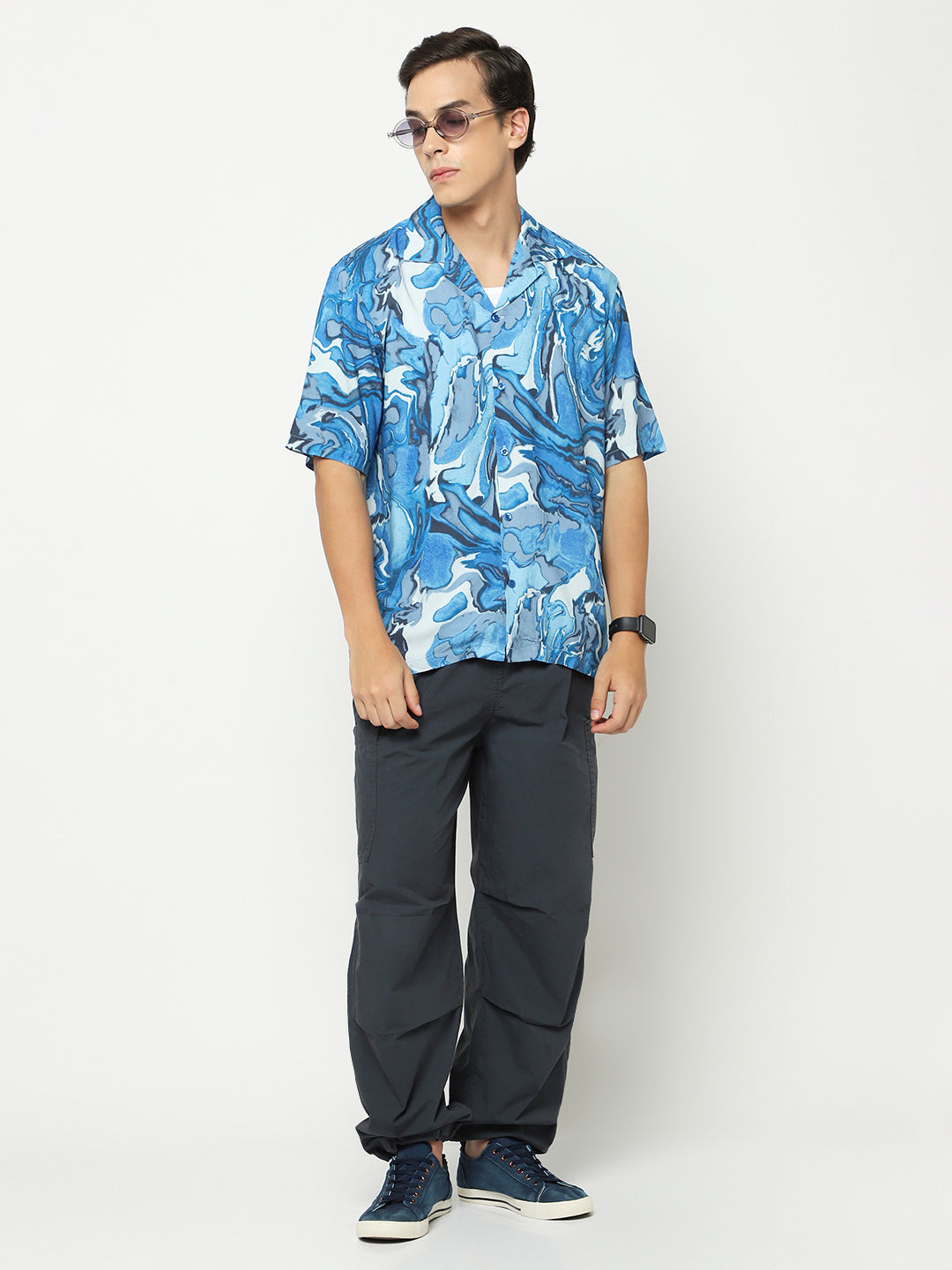 Abstract Wavy Oversized Viscose Shirt
