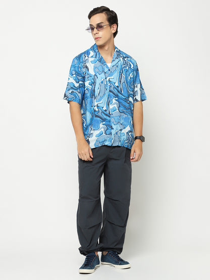 Abstract Wavy Oversized Viscose Shirt