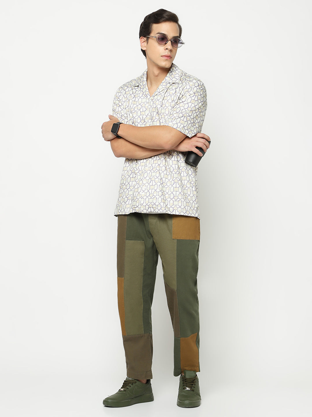 Geometric Pattern Oversized Cotton Shirt