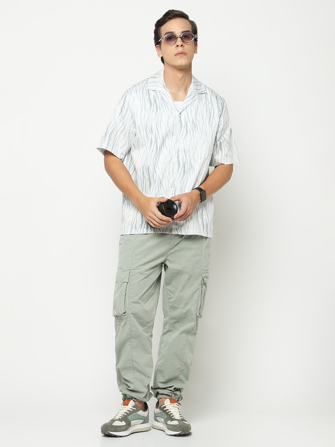 Wavy Texture Oversized Cotton Shirt