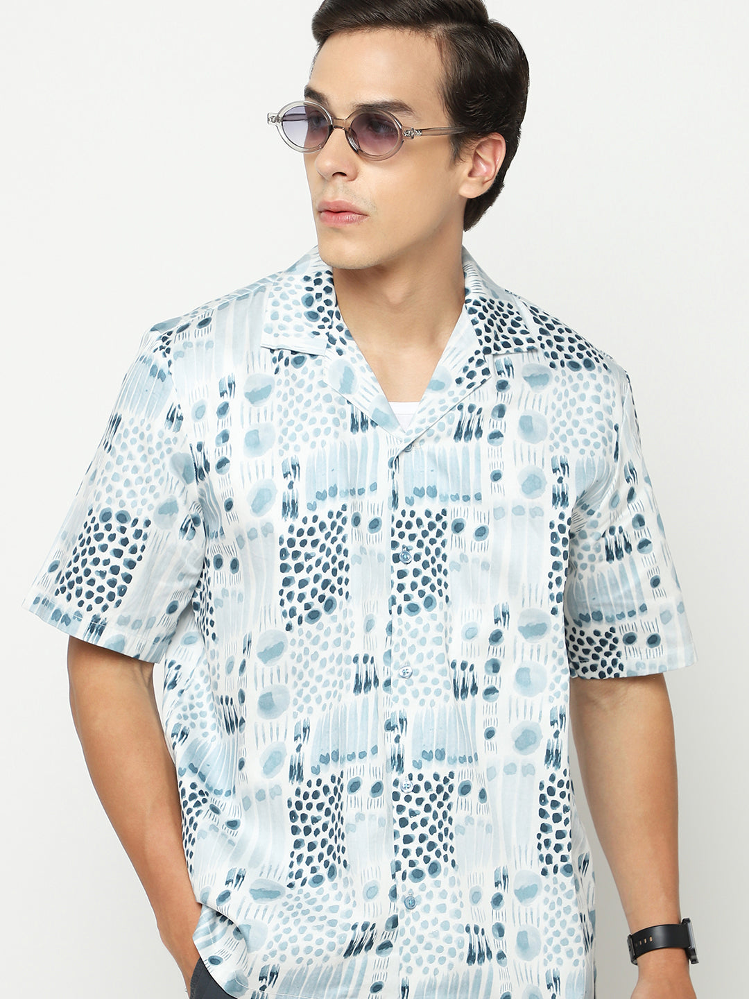 Geometric Watercolor Oversized Cotton Shirt