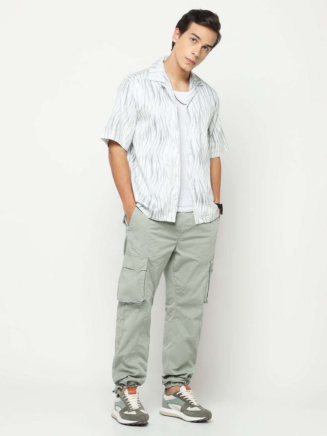 Wavy Texture Oversized Cotton Shirt