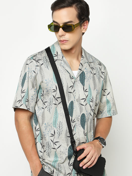 Leaves Silhouette Oversized Cotton Shirt