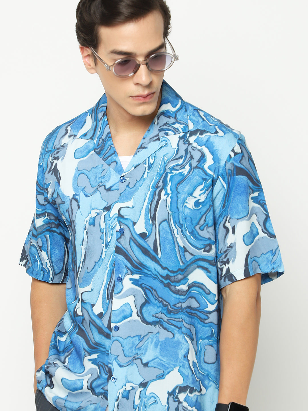 Abstract Wavy Oversized Viscose Shirt