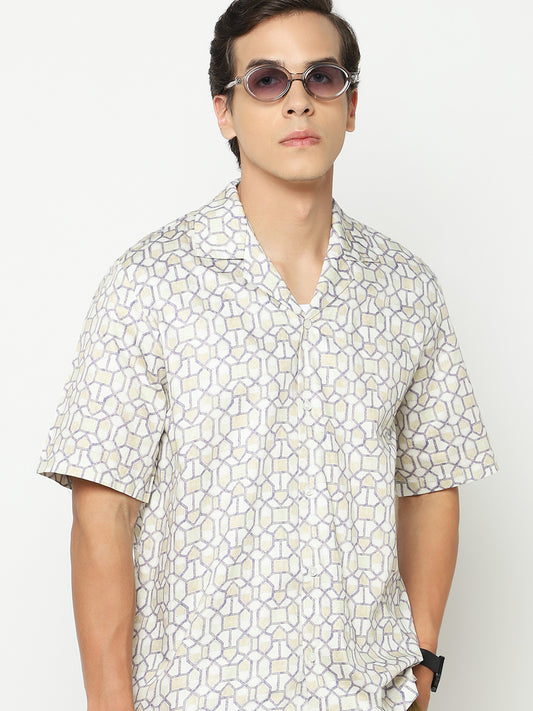 Geometric Pattern Oversized Cotton Shirt