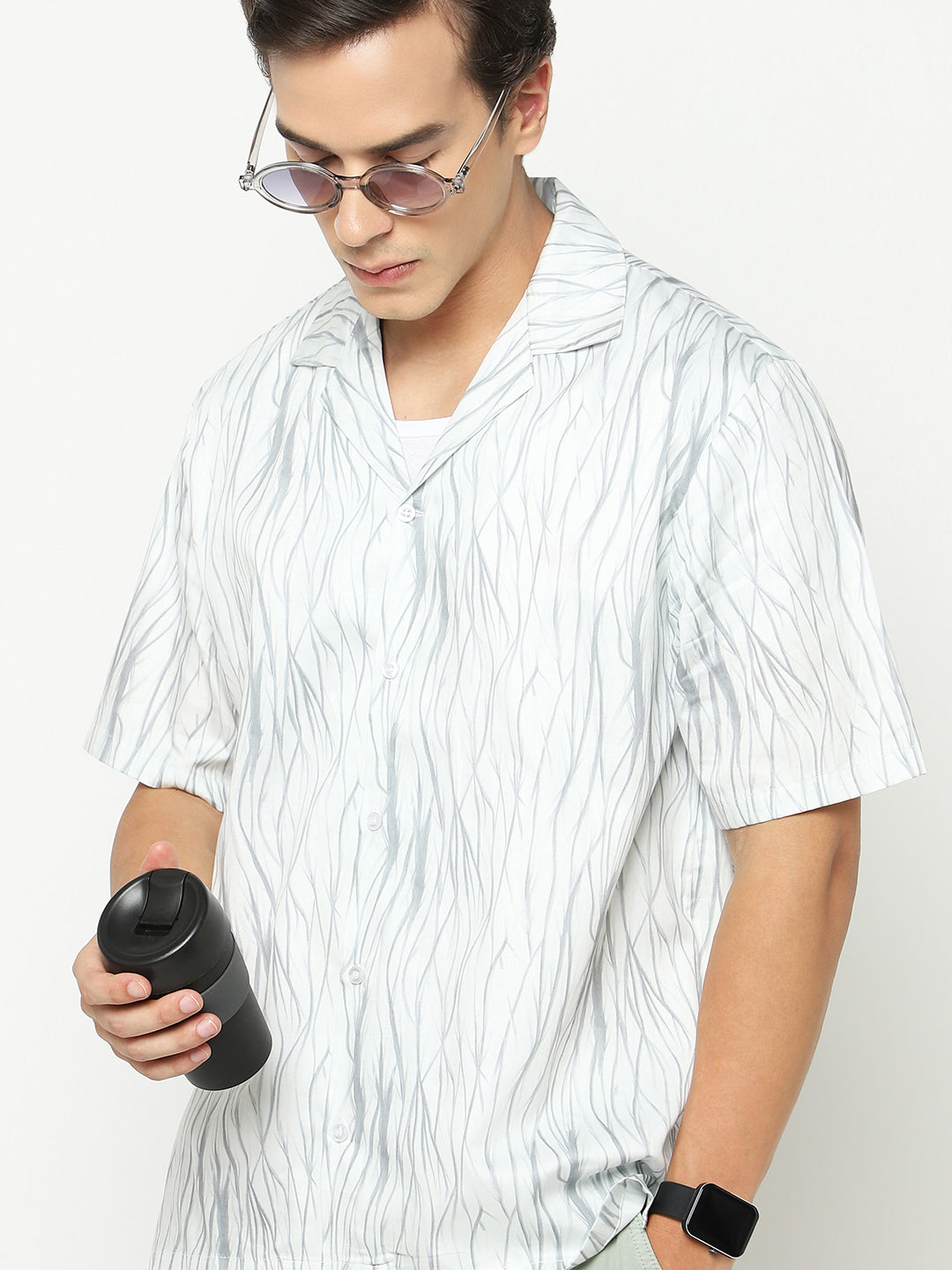 Wavy Texture Oversized Cotton Shirt