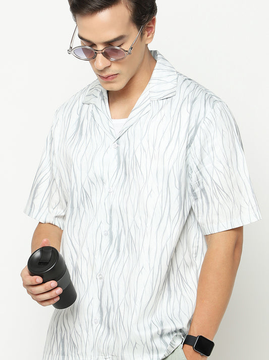 Wavy Texture Oversized Cotton Shirt